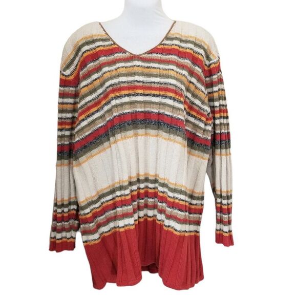 Liz Claiborne Sweaters - Vintage Liz Claiborne Striped V-Neck Textured Wool Blend Sweater Size 3 Plus